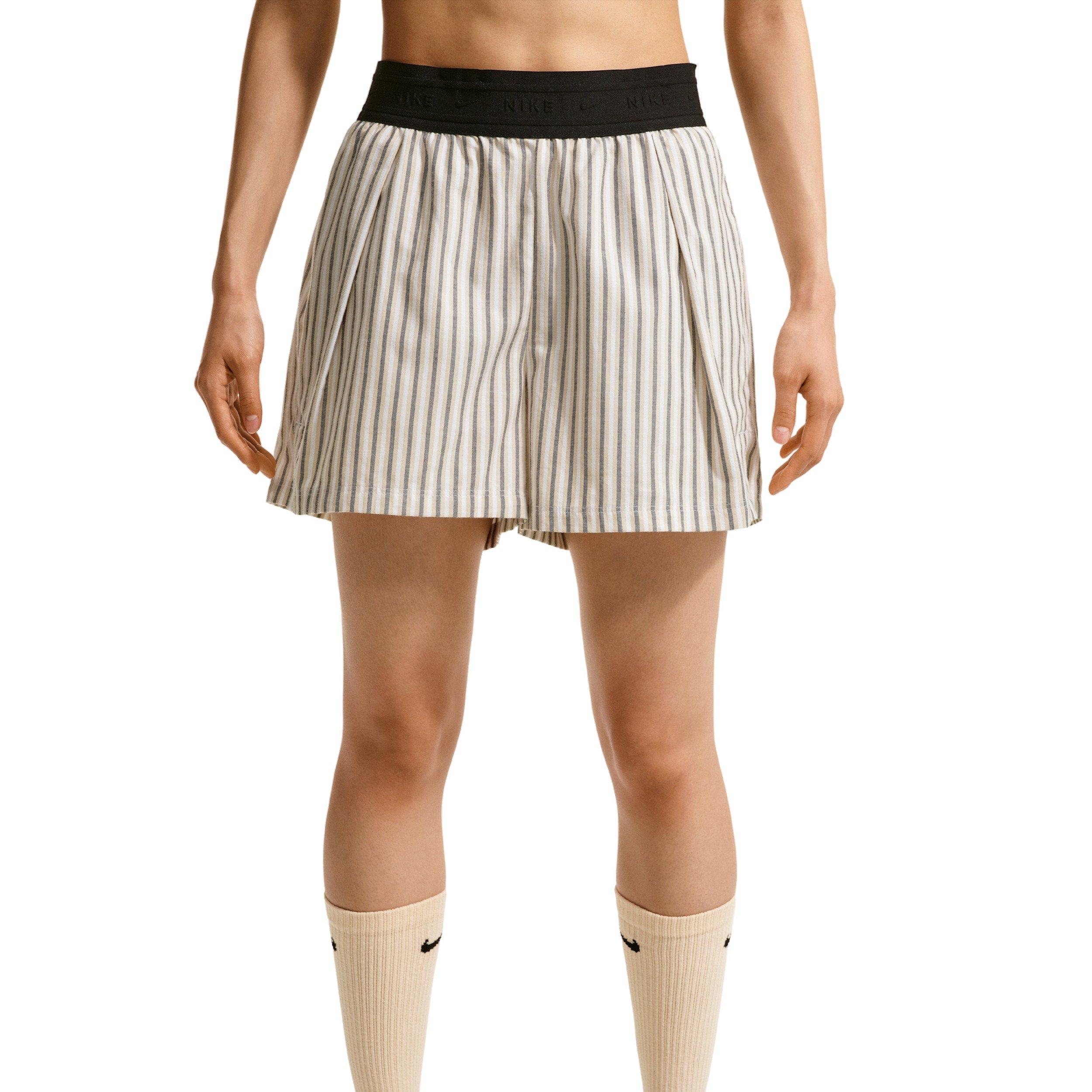 Nike Women's Sportswear Chill Poplin Loose Mid-Rise Stripe Shorts - TAN/BLACK